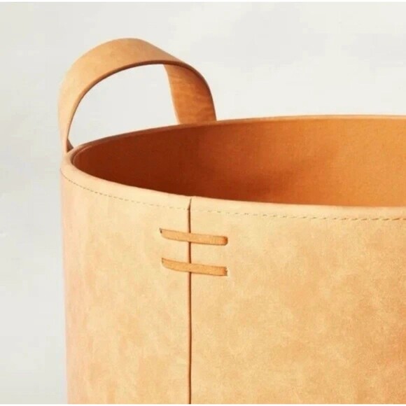 16" Extra Large Faux Leather Storage Bin Camel Brown Hearth & Hand with Magnolia - Picture 4 of 8